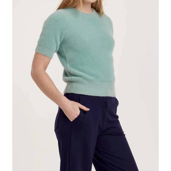 NEW ANOTHER LOVE suzie fuzzy short sleeve sweater top in herbal blue - Picture 2 of 3